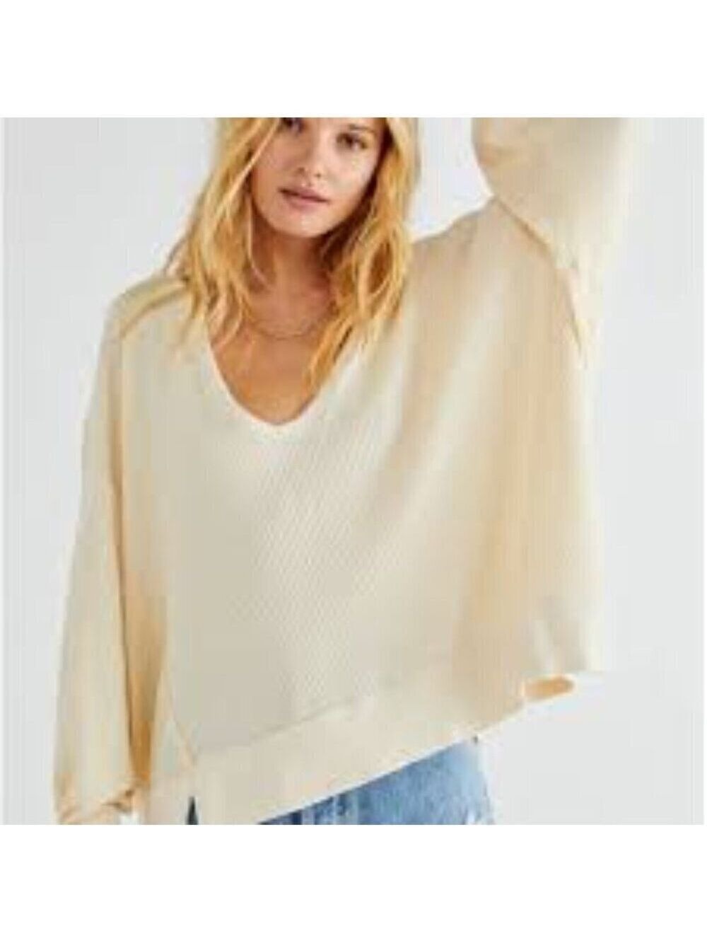 We The Free Buttercup Thermal In Ivory Oversized Long Sleeved Top Size XS